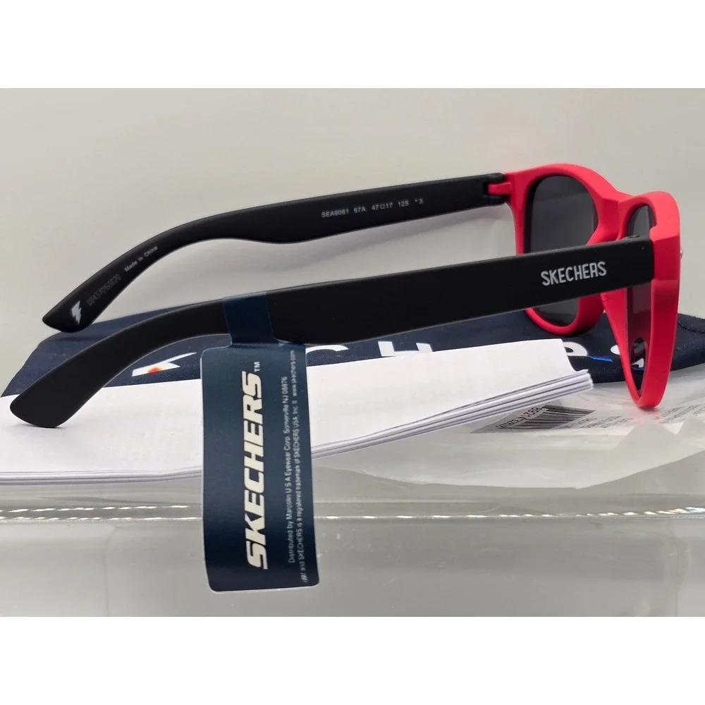 Skechers Sunglasses Kids Red Black SEA9081 UV Protection Wayfarer - New